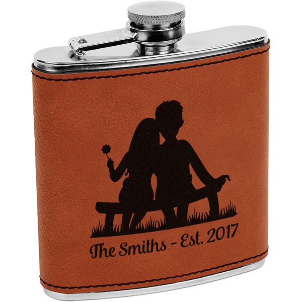 Custom Happy Anniversary Leatherette Wrapped Stainless Steel Flask (Personalized)