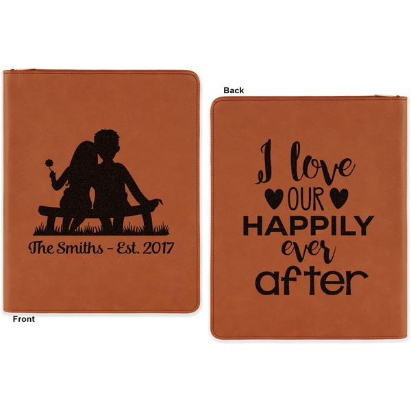 Happy Anniversary Cognac Leatherette Zipper Portfolios with Notepad - Double Sided - Apvl