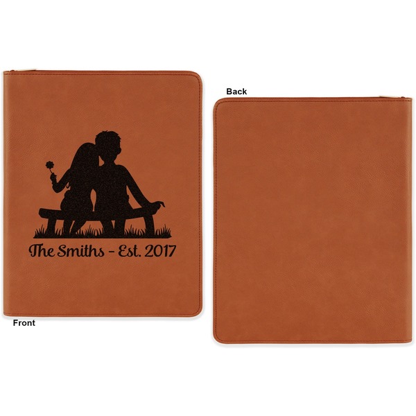 Happy Anniversary Cognac Leatherette Zipper Portfolios with Notepad - Single Sided - Apvl