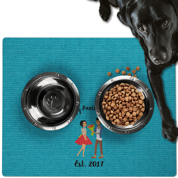 Custom Happy Anniversary Dog Food Mat - Large w/ Couple's Names