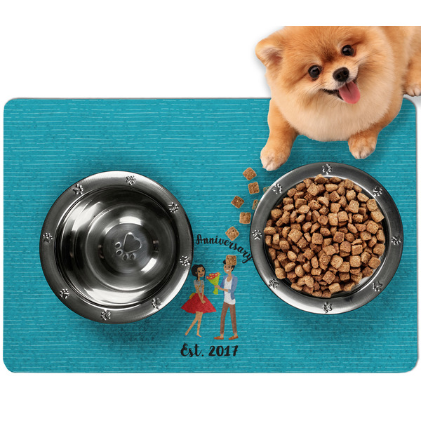 Custom Happy Anniversary Dog Food Mat - Small w/ Couple's Names