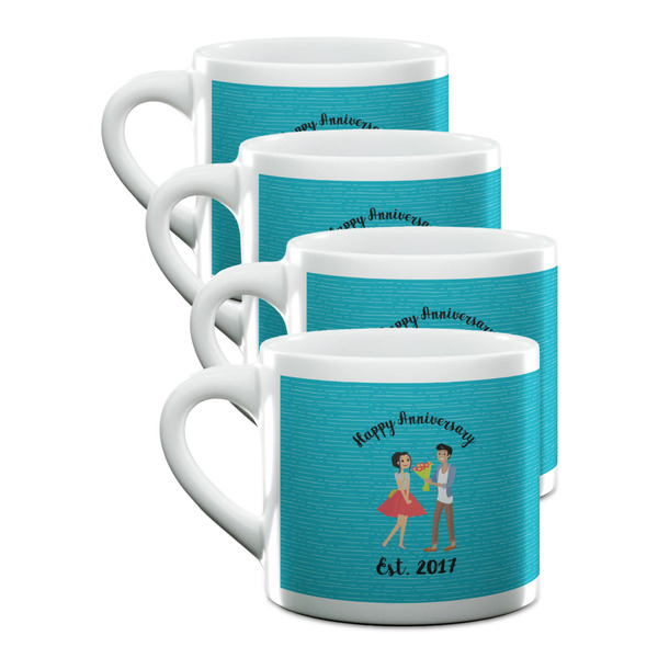 Custom Happy Anniversary Double Shot Espresso Cups - Set of 4 (Personalized)