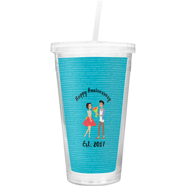 Custom Happy Anniversary Double Wall Tumbler with Straw (Personalized)