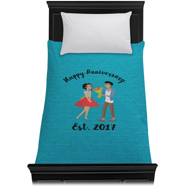 Happy Anniversary Duvet Cover - Twin - On Bed - No Prop