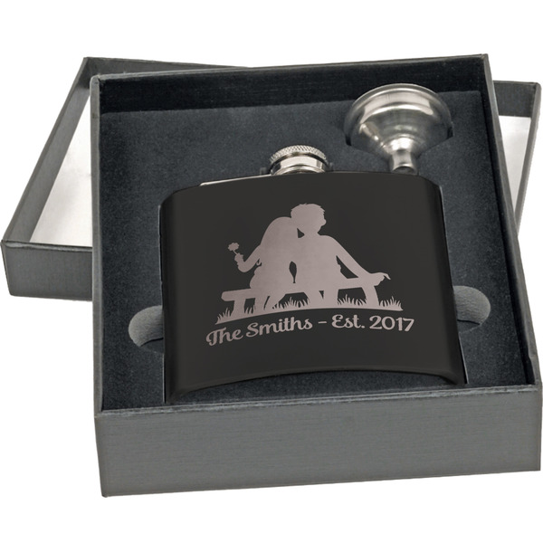 Happy Anniversary Engraved Black Flask Gift Set