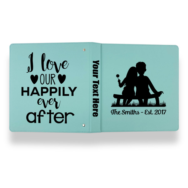 Happy Anniversary Leather Binder - 1" - Teal - Back Spine Front View