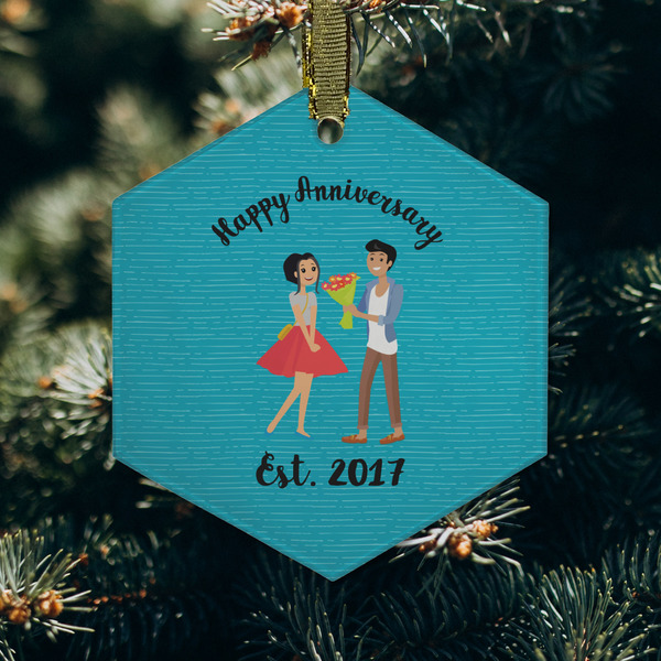 Happy Anniversary Frosted Glass Ornament - Hexagon (Lifestyle)