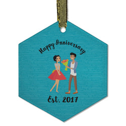 Happy Anniversary Flat Glass Ornament - Hexagon w/ Couple's Names