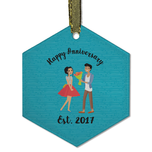 Custom Happy Anniversary Flat Glass Ornament - Hexagon w/ Couple's Names