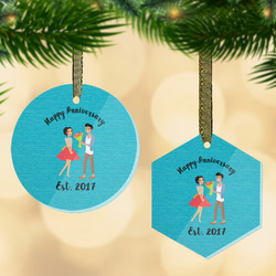 Happy Anniversary Flat Glass Ornament w/ Couple's Names