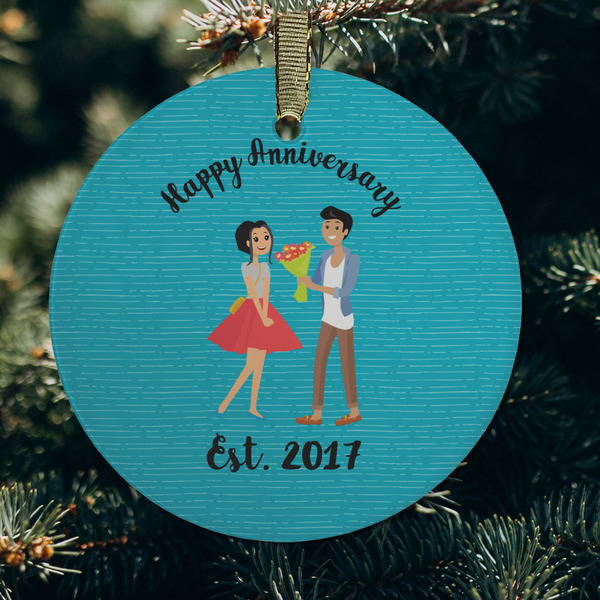 Happy Anniversary Frosted Glass Ornament - Round (Lifestyle)