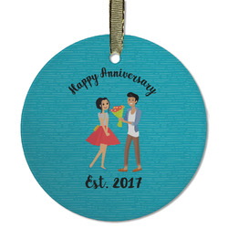 Happy Anniversary Flat Glass Ornament - Round w/ Couple's Names