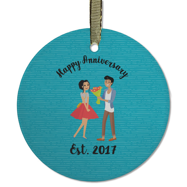 Custom Happy Anniversary Flat Glass Ornament - Round w/ Couple's Names