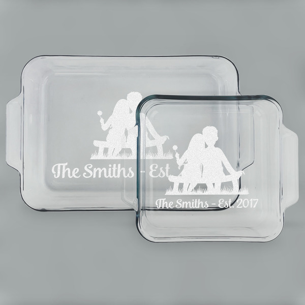 Custom Happy Anniversary Set of Glass Baking & Cake Dish - 13in x 9in & 8in x 8in (Personalized)