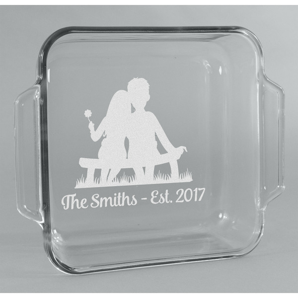 Custom Happy Anniversary Glass Cake Dish - 8in x 8in (Personalized)