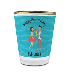 Happy Anniversary Glass Shot Glass - 1.5 oz - with Gold Rim - Set of 4 (Personalized)