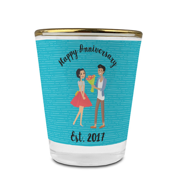 Custom Happy Anniversary Glass Shot Glass - 1.5 oz - with Gold Rim - Set of 4 (Personalized)