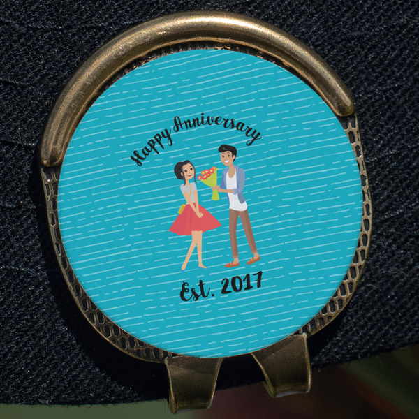 Happy Anniversary Golf Ball Marker Hat Clip - Gold - Close Up