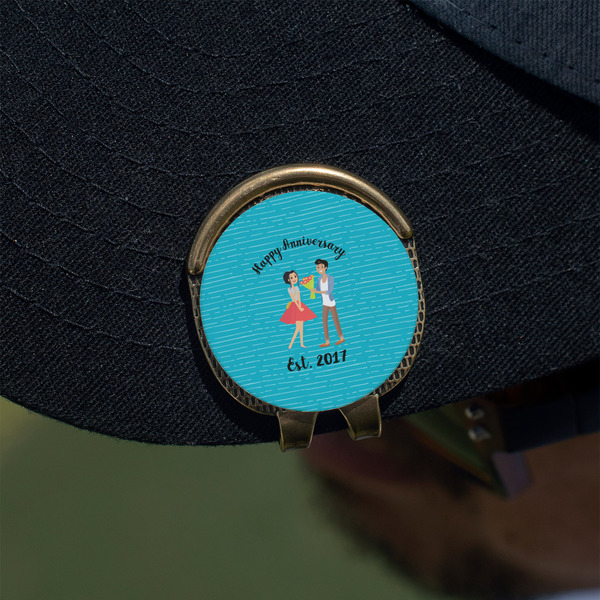 Happy Anniversary Golf Ball Marker Hat Clip - Gold - On Hat