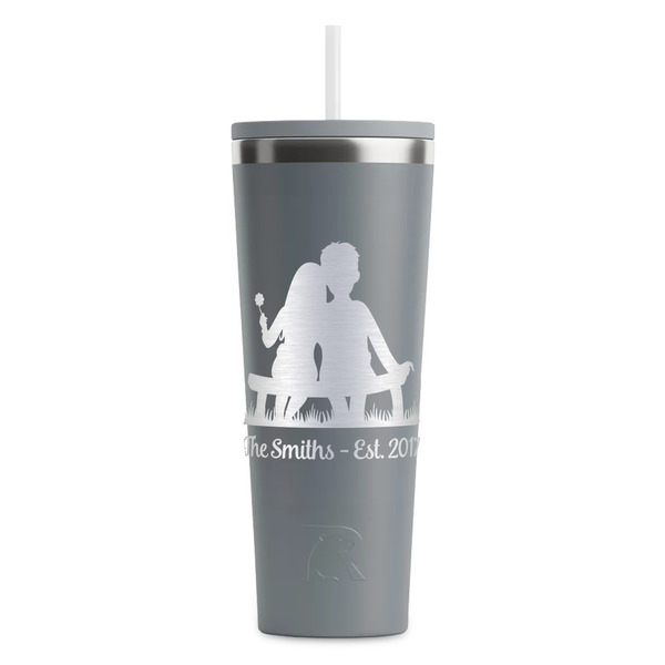 Custom Happy Anniversary RTIC Everyday Tumbler with Straw - 28oz - Grey - Single-Sided (Personalized)
