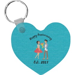 Happy Anniversary Heart Plastic Keychain w/ Couple's Names