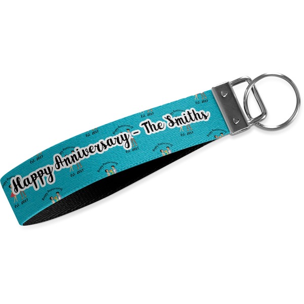 Custom Happy Anniversary Wristlet Webbing Keychain Fob (Personalized)