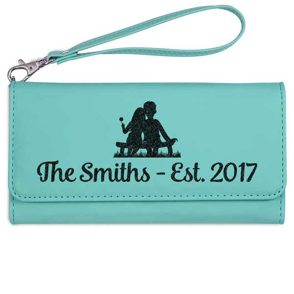 Custom Happy Anniversary Ladies Leatherette Wallet - Laser Engraved- Teal (Personalized)