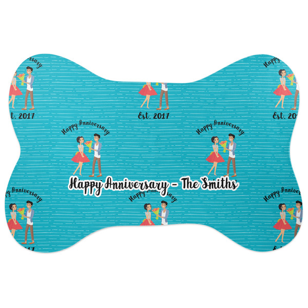 Custom Happy Anniversary Bone Shaped Dog Food Mat (Large) (Personalized)