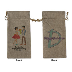 Happy Anniversary Large Burlap Gift Bag - Front & Back (Personalized)