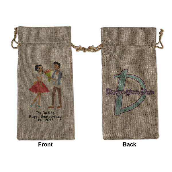 Custom Happy Anniversary Large Burlap Gift Bag - Front & Back (Personalized)