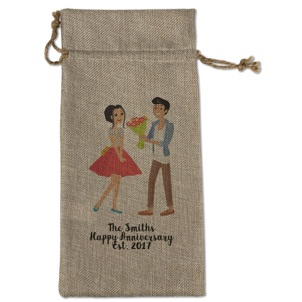 Custom Happy Anniversary Large Burlap Gift Bag - Front (Personalized)