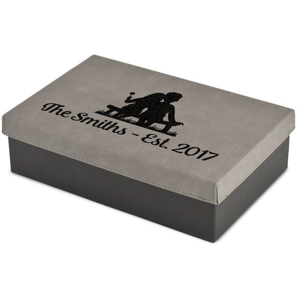 Custom Happy Anniversary Large Gift Box w/ Engraved Leather Lid (Personalized)