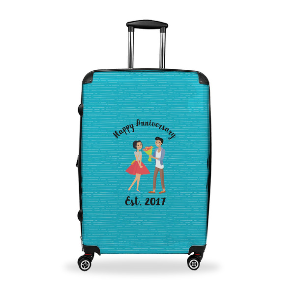 Custom Happy Anniversary Suitcase - 28" Large - Checked w/ Couple's Names