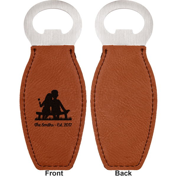 Happy Anniversary Leather Bar Bottle Opener - Front and Back (single sided)