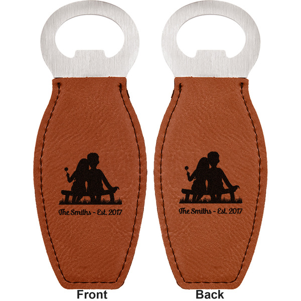 Happy Anniversary Leather Bar Bottle Opener - Front and Back