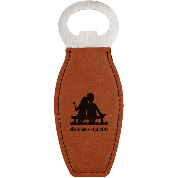 Custom Happy Anniversary Leatherette Bottle Opener - Double Sided (Personalized)