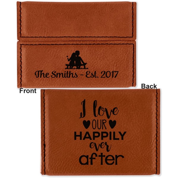 Happy Anniversary Leather Business Card Holder - Front Back