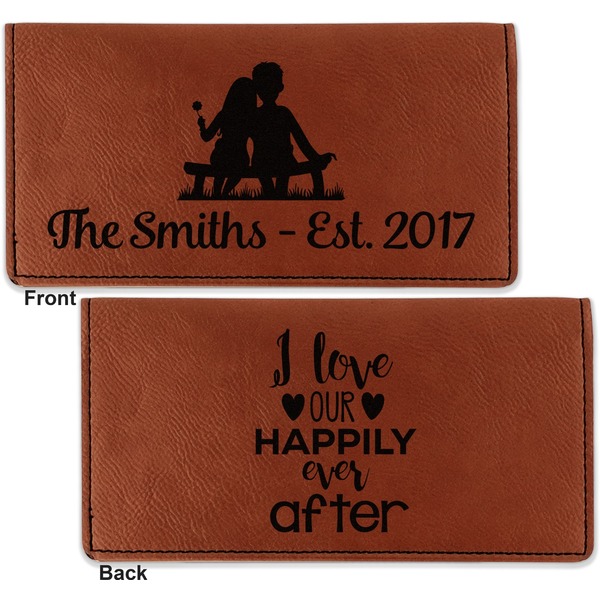 Happy Anniversary Leather Checkbook Holder Front and Back