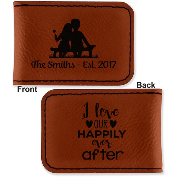 Happy Anniversary Leatherette Magnetic Money Clip - Front and Back