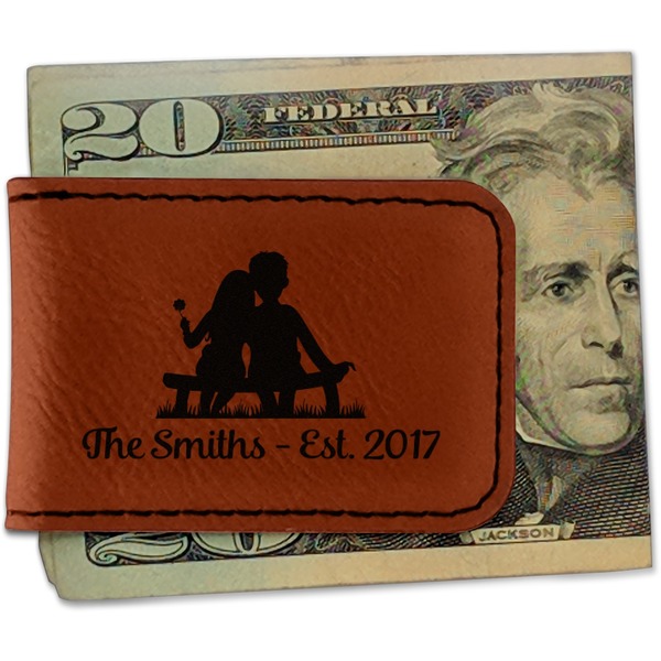 Custom Happy Anniversary Leatherette Magnetic Money Clip (Personalized)