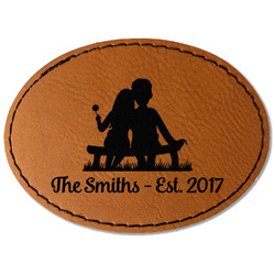 Happy Anniversary Faux Leather Iron On Patch - Oval (Personalized)