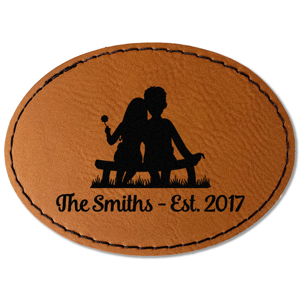Custom Happy Anniversary Faux Leather Iron On Patch - Oval (Personalized)