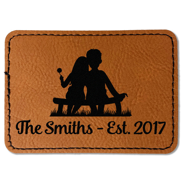 Custom Happy Anniversary Faux Leather Iron On Patch - Rectangle (Personalized)