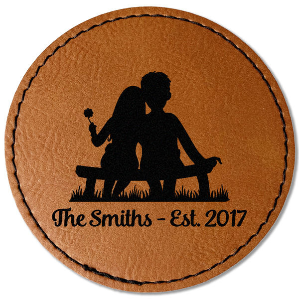 Custom Happy Anniversary Faux Leather Iron On Patch - Round (Personalized)