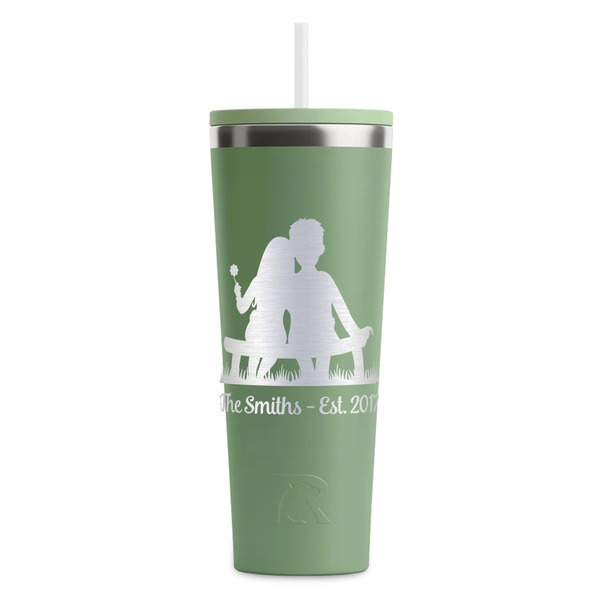 Custom Happy Anniversary RTIC Everyday Tumbler with Straw - 28oz - Light Green - Double-Sided (Personalized)