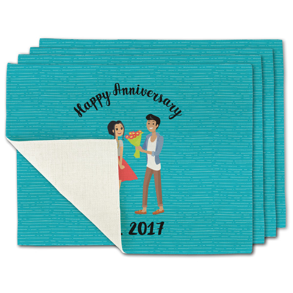 Custom Happy Anniversary Single-Sided Linen Placemat - Set of 4 w/ Couple's Names