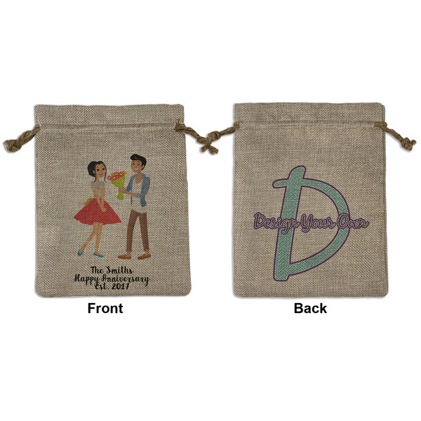 Custom Happy Anniversary Medium Burlap Gift Bag - Front & Back (Personalized)