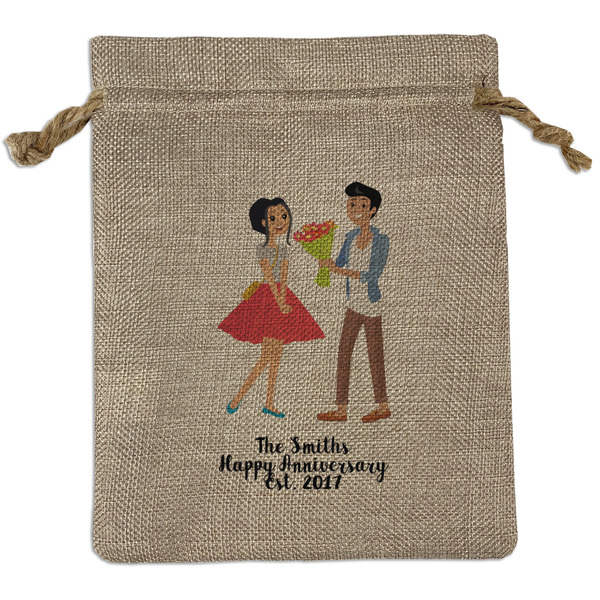 Custom Happy Anniversary Medium Burlap Gift Bag - Front (Personalized)