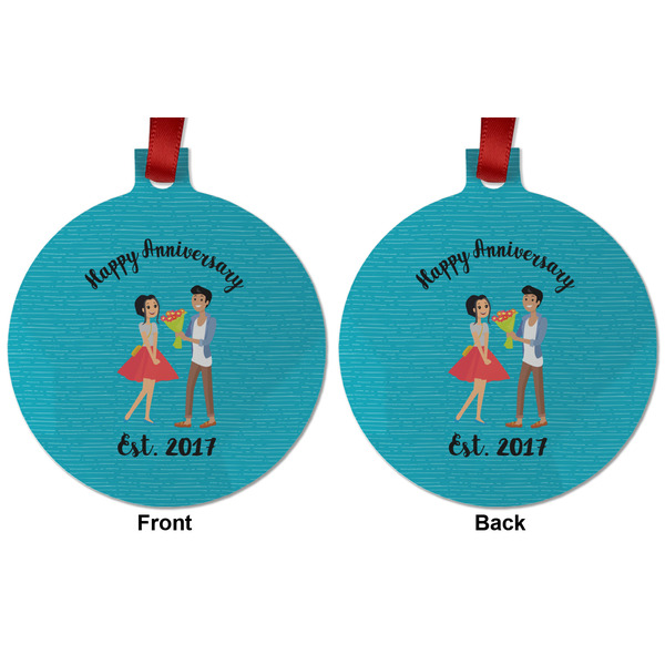 Happy Anniversary Metal Ball Ornament - Front and Back