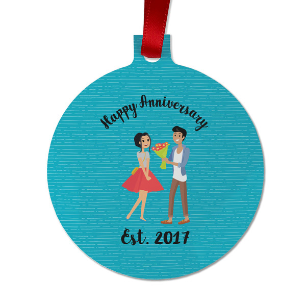 Custom Happy Anniversary Metal Ball Ornament - Double Sided w/ Couple's Names